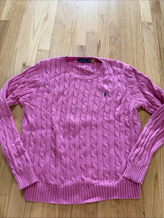 Polo Ralph Lauren Sweaters - Polo Ralph Lauren Pink Cableknit Cotton Crewneck Sweater Sz L
